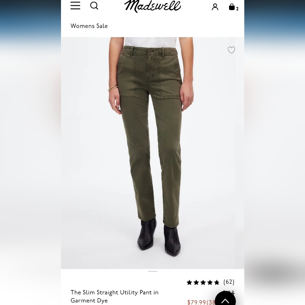NWT Madewell The Slim Straight Utility Pant in Garment Dyed - Picture 7 of 10